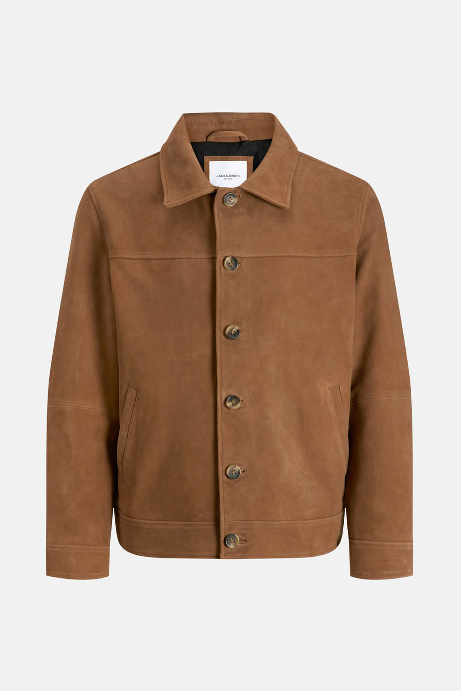 Bruine, korte jas van PREMIUM by JACK & JONES, met knoopsluiting en subtiele zakken.