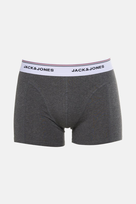 Grijze boxershort van Jack & Jones, met een witte tailleband voorzien van het merklogo.