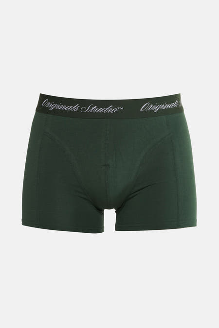 Groene boxershort van ACCESSORIES BY JACK & JONES met merknaam op de elastische band.
