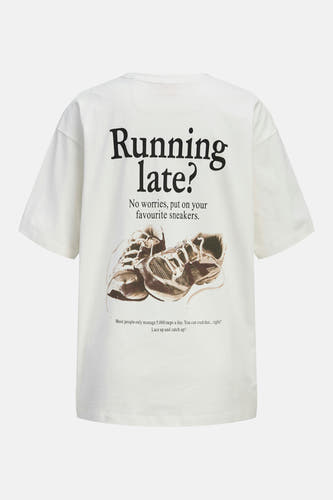 Wit T-shirt met korte mouwen van JJXX, met opdruk van sportschoenen en een tekstprint op de achterkant.
