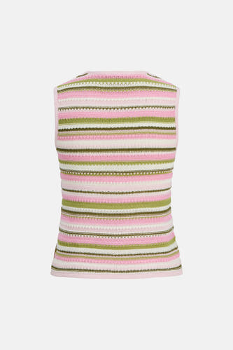 Multicolor gestreepte mouwloze trui van JJXX, roze, groen en crèmekleurig, gebreid, achterkant weergegeven