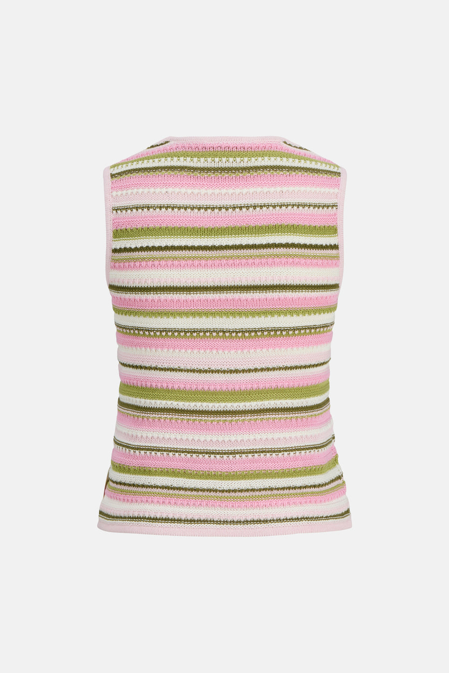 Multicolor gestreepte mouwloze trui van JJXX, roze, groen en crèmekleurig, gebreid, achterkant weergegeven