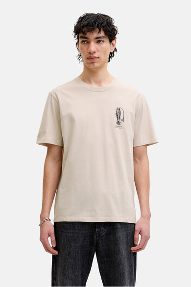 T-shirt beige de ORIGINALS BY JACK & JONES, avec un imprimé graphique d'un poisson et d'une canne à pêche.