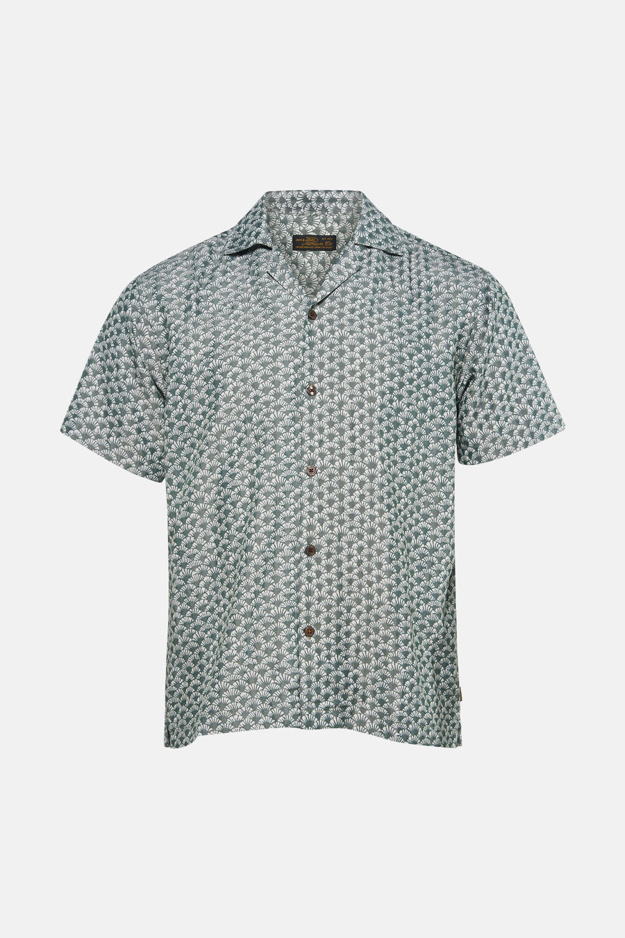 Groen korte mouwen overhemd met witte bladprint van PREMIUM by JACK & JONES, knoopsluiting, open kraag, front view
