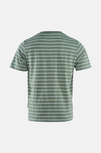 Groene korte mouw t-shirt met witte gestreepte patroon van ORIGINALS BY JACK & JONES, achterzijde weergegeven