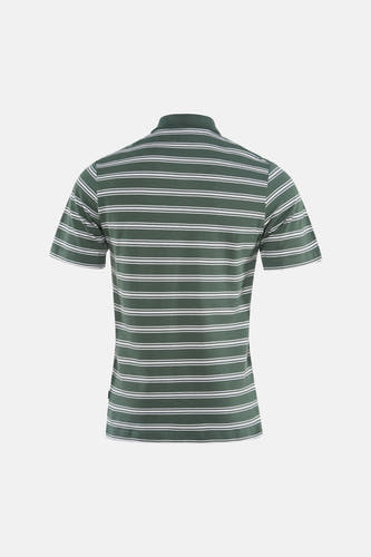 Groene gestreepte polo van PREMIUM by JACK & JONES, achterzijde, witte horizontale strepen, korte mouwen