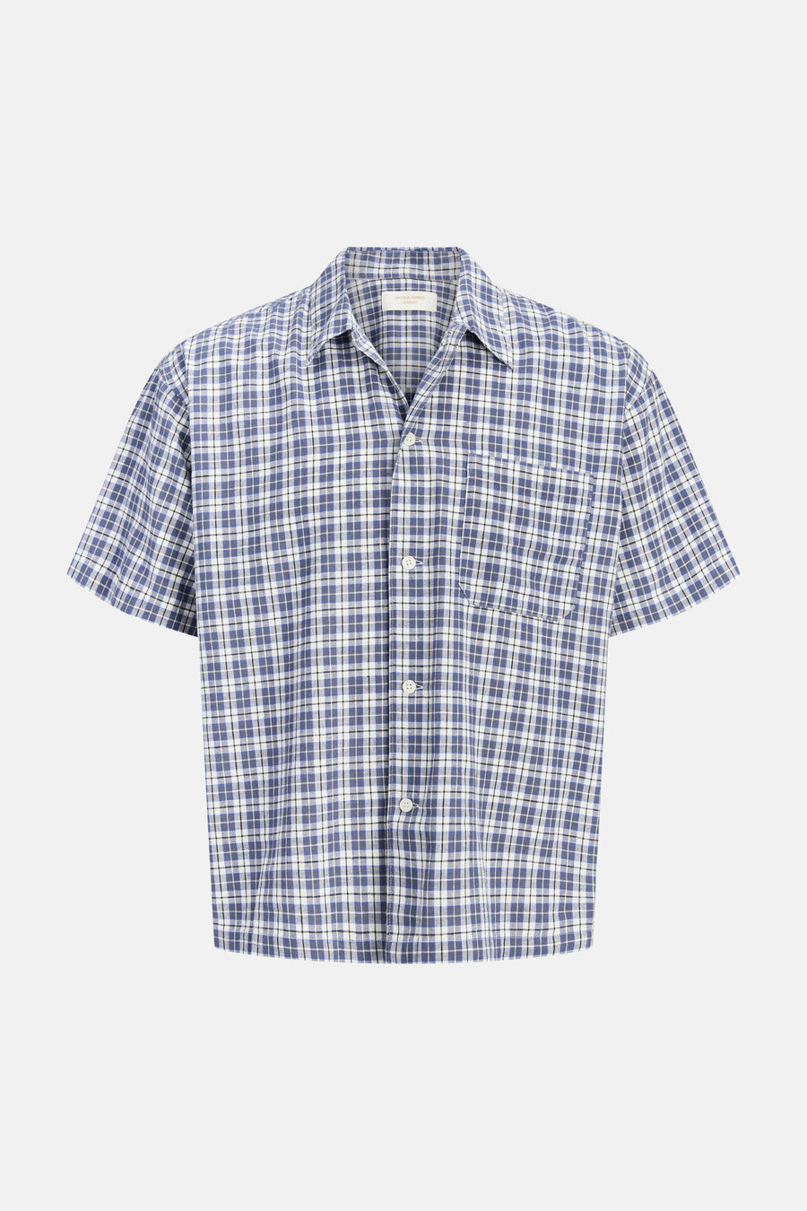 Blauw-wit geruit hemd met korte mouwen van ORIGINALS BY JACK & JONES, met reverskraag en een borstzak.