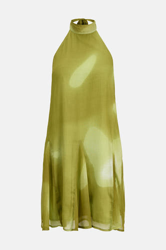 Groen mouwloos kleedje van JJXX met halterhals en lichte tie-dye vlekken, luchtige stof, front view