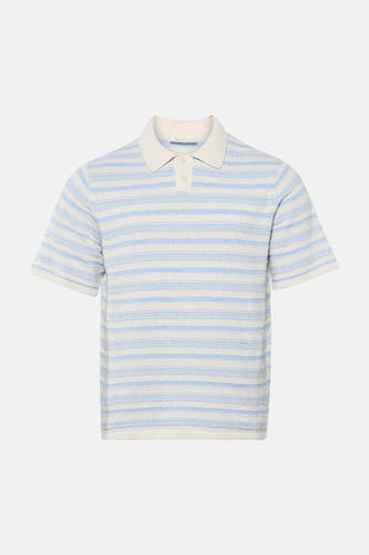 Multicolor gestreepte polo van ORIGINALS BY JACK & JONES, lichtblauw en crèmekleurig, textuurrijke stof, vooraanzicht