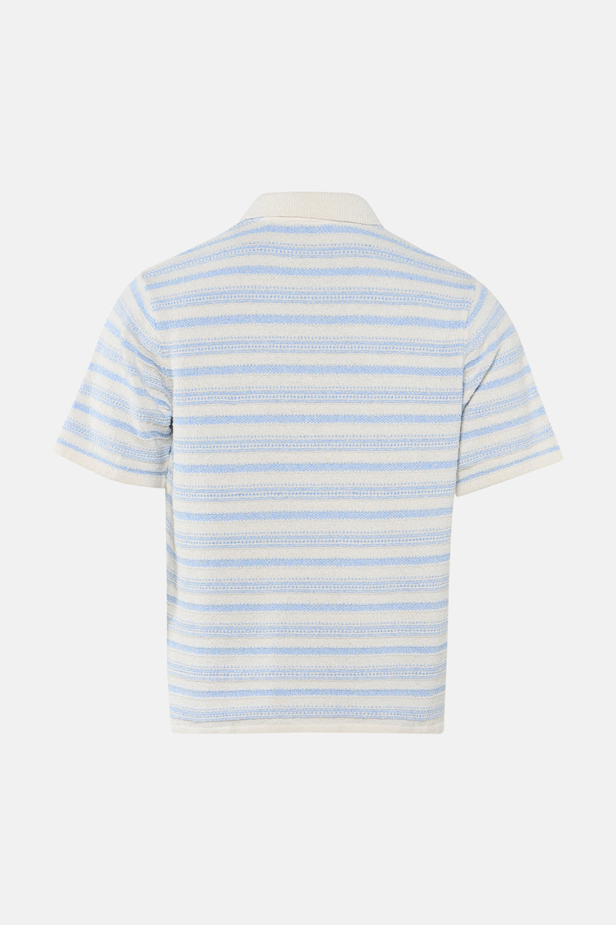 Multicolor gestreepte polo van ORIGINALS BY JACK & JONES, achterzijde, crèmekleurig met lichtblauwe strepen, korte mouwen, ribboordkraag