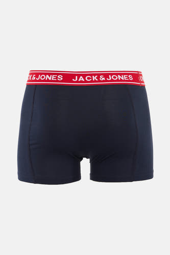 Blauwe boxershort van ACCESSORIES BY JACK & JONES, met rode tailleband met logo.