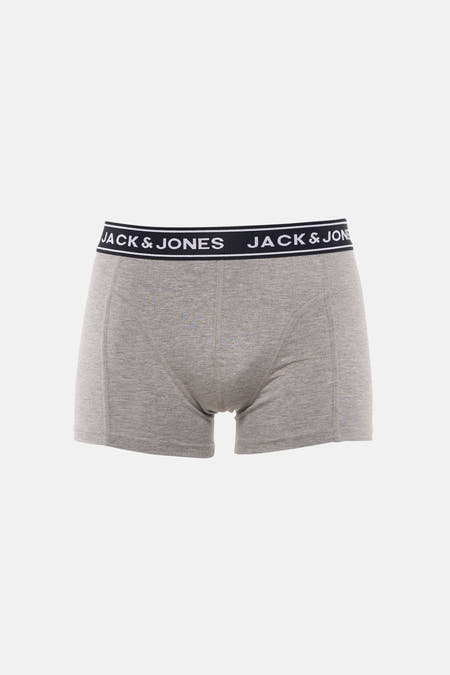 Grijze boxershort van ACCESSORIES BY JACK & JONES, met een zwarte elastische tailleband met witte logo-opdruk.