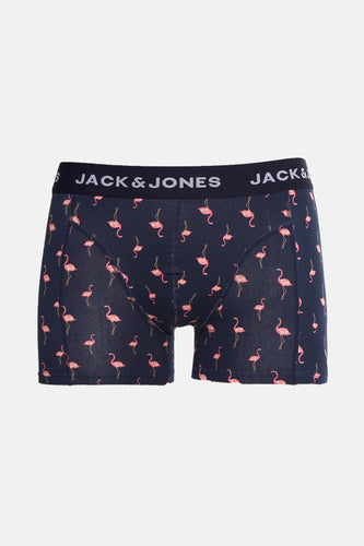 Zwarte boxershort van JACK & JONES met roze flamingo print.