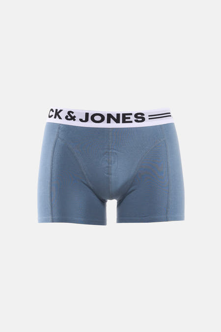 Blauwe boxershort van ACCESSORIES BY JACK & JONES met een witte elastische tailleband met logo.
