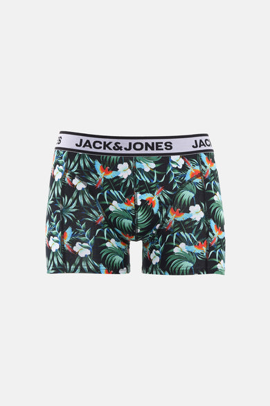 Boxer multicolore d'ACCESSORIES BY JACK & JONES avec un imprimé tropical de perroquets et de fleurs.