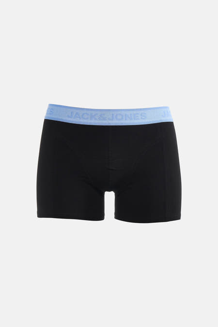 Boxer short noir de ACCESSORIES BY JACK & JONES, avec une ceinture élastique bleue à inscription logo.