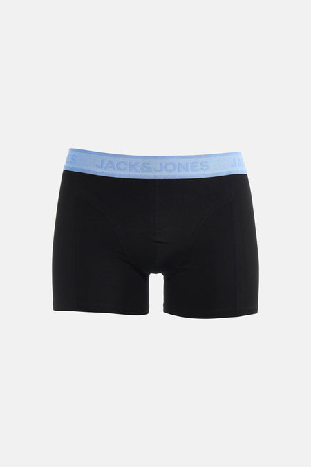 Boxer short noir de ACCESSORIES BY JACK & JONES, avec une ceinture élastique bleue à inscription logo.