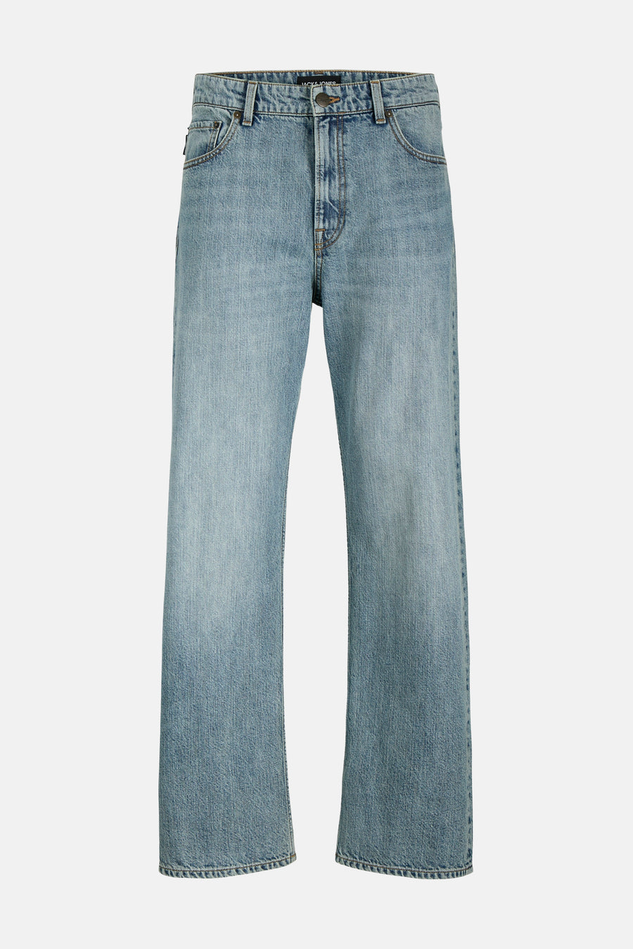 Jean droit en denim bleu clair de JACK & JONES, avec un style classique à cinq poches.