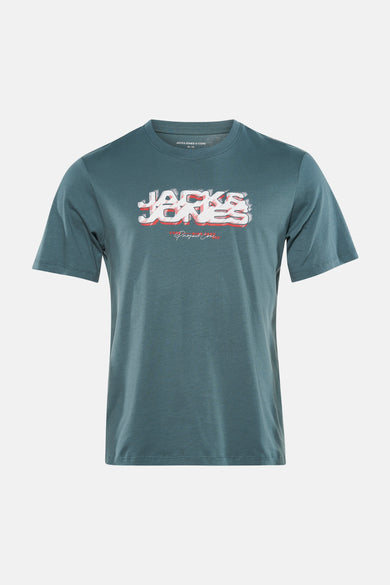 Groen T-shirt met korte mouwen van CORE BY JACK & JONES, met witte en rode grafische print.