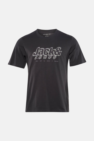 T-shirt gris à manches courtes de CORE BY JACK & JONES, avec un design uni sur un fond neutre.