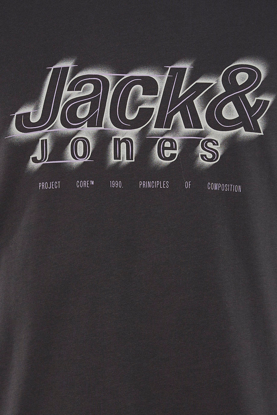 T-shirt gris à manches courtes de CORE BY JACK & JONES, avec imprimé et texte.