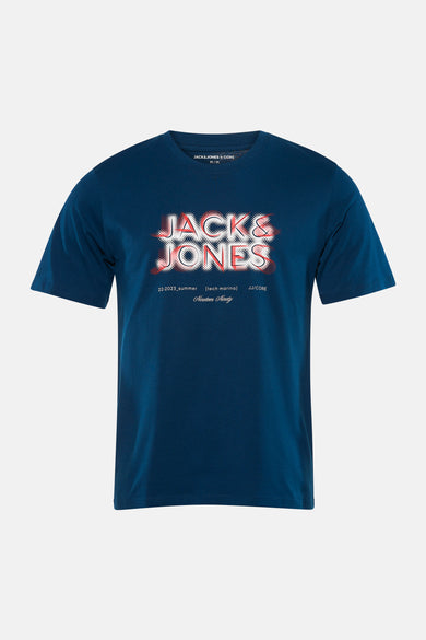 Blauw T-shirt met korte mouwen van CORE BY JACK & JONES, met tekstprint op de voorkant.
