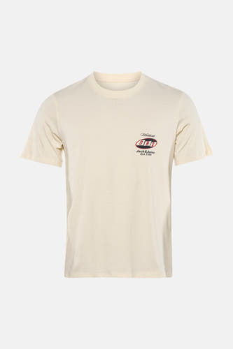 Ecru T-shirt met korte mouwen van ORIGINALS by Jack & Jones, met een vintage-geïnspireerde print op de borst.