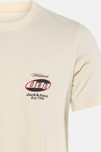 Ecru T-shirt met korte mouwen van ORIGINALS BY JACK & JONES, met logo en tekstprint op de borst.