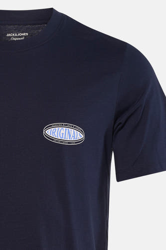 T-shirt bleu à manches courtes de ORIGINALS BY JACK & JONES, avec un logo ovale "Originals".