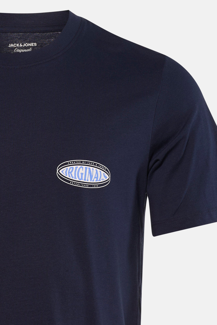 T-shirt bleu à manches courtes de ORIGINALS BY JACK & JONES, avec un logo ovale "Originals".