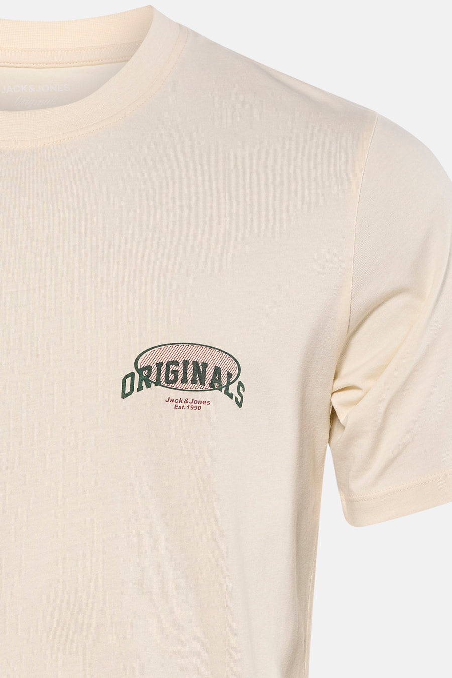 T-shirt écru à manches courtes de ORIGINALS by JACK & JONES, avec un logo imprimé sur la poitrine.