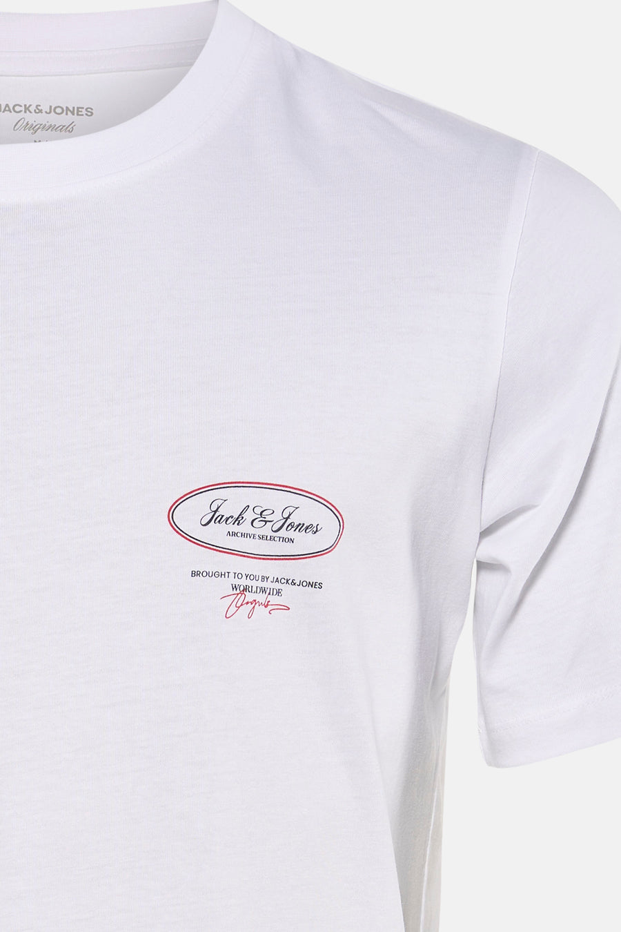 T-shirt blanc à manches courtes de ORIGINALS BY JACK & JONES, avec petit logo sur la poitrine.