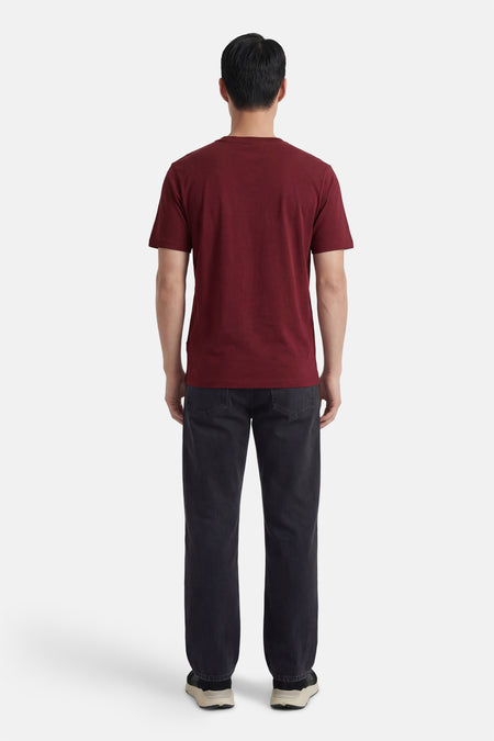 Rood T-shirt met korte mouwen van ORIGINALS BY JACK & JONES, met effen kleur en rechte pasvorm, gezien van achteren.