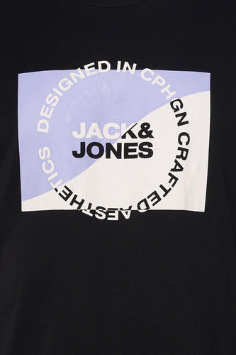 Zwart T-shirt met korte mouwen van ORIGINALS BY JACK & JONES, met ronde print en logo op de voorkant.
