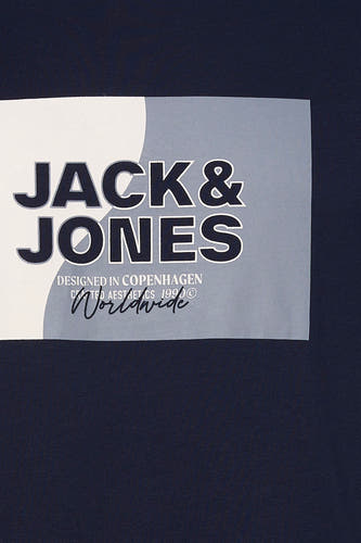 Blauw T-shirt met korte mouwen van Originals by Jack & Jones, met een grafische print op de voorzijde.