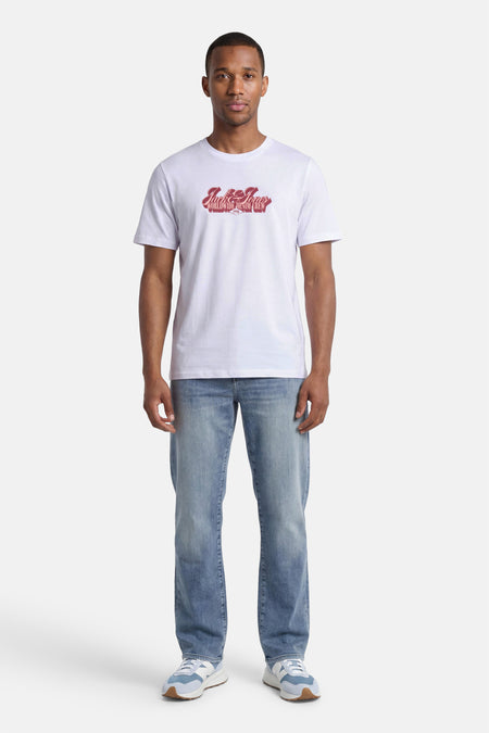 Wit T-shirt met korte mouwen van ORIGINALS BY JACK & JONES met rode grafische print van het logo op de borst.