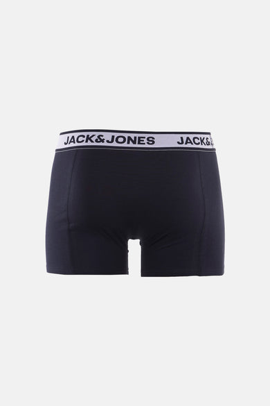 Blauwe boxershort van ACCESSORIES BY JACK & JONES met een witte elastische tailleband met logo.
