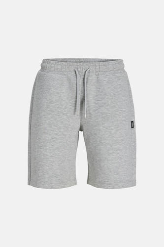 Grijze heren joggingshort van JACK & JONES JEANS INTELLIGENCE, met trekkoord en klein label aan de zijkant, front view