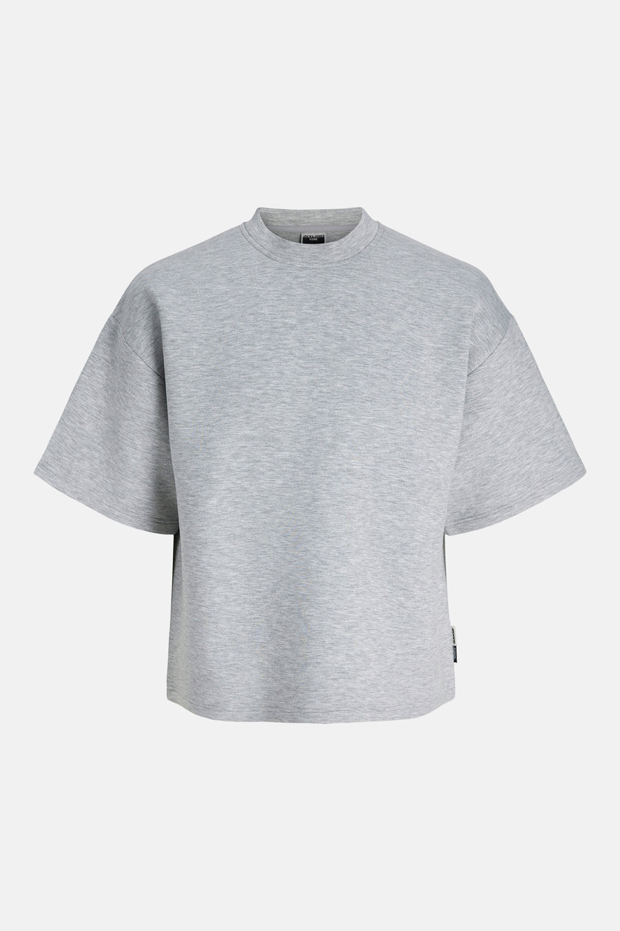 Grijze ronde-hals sweater van CORE BY JACK & JONES, met marl textuur en korte mouwen, front view