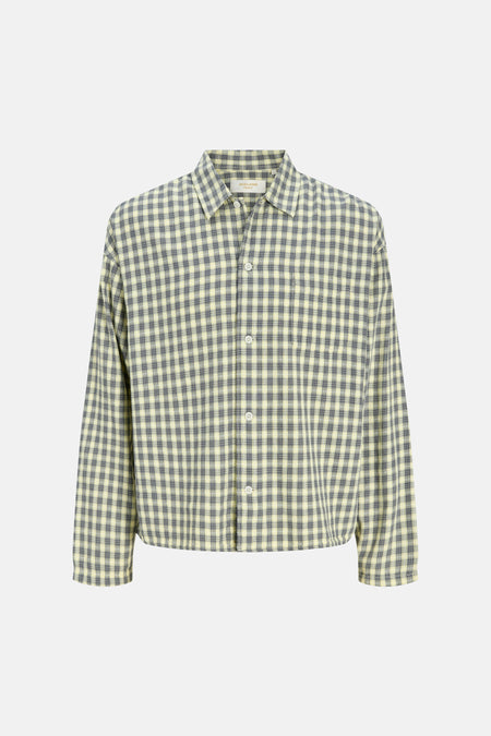 Multicolor geruit overhemd van ORIGINALS BY JACK & JONES, lichtgeel en donkerblauw, knoopsluiting, front view