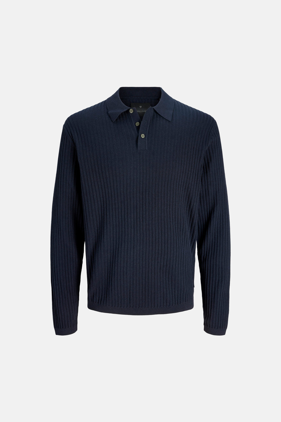 Pull bleu côtelé de PREMIUM by JACK & JONES avec col polo et boutons.