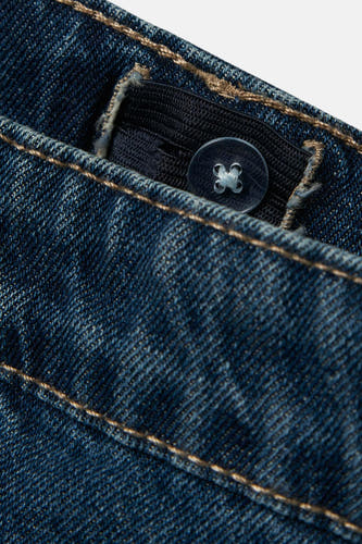 Donkerblauwe denim wijde jeans van LMTD, met verstelbare tailleband en knoopdetail.