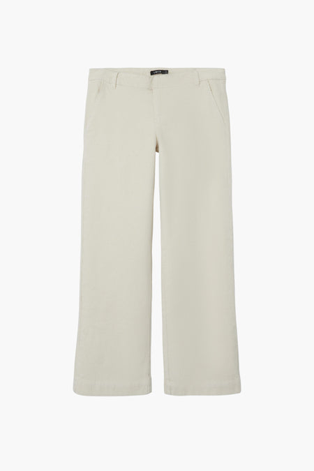 Beige broek van LMTD, gemaakt van corduroy met wijde pijpen en zakken aan de voorkant.