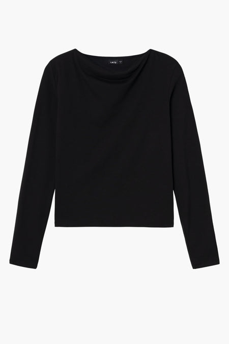 Pull noir de LMTD avec des manches longues et un col loose, tombé.