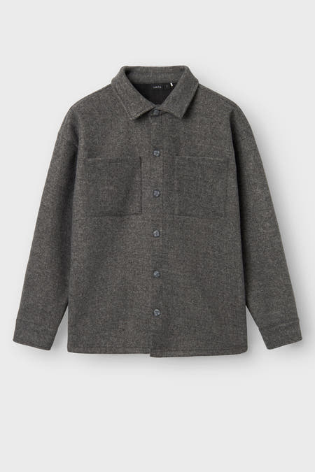 Chemise grise à longues manches de LMTD, avec des boutons et une texture douce.