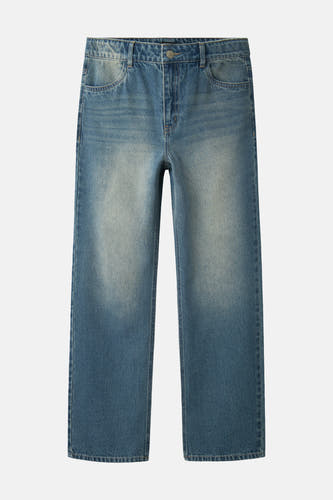 Middenblauwe denim wide jeans van LMTD, met een lichte wassing en rechte pijpen.
