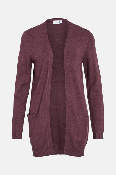 Paarse cardigan van VILA met lange mouwen en twee zakken aan de voorkant.
