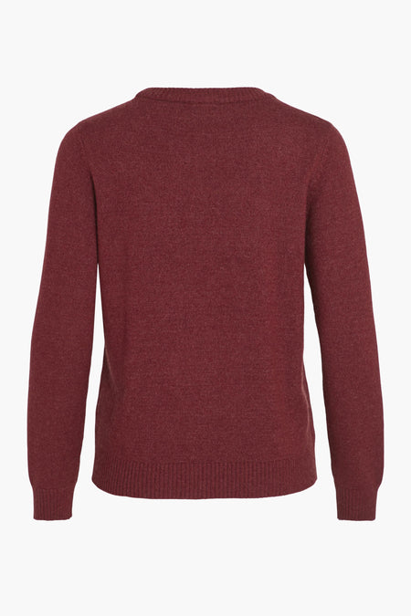 T-shirt rouge avec col rond de VILA, tricoté en jersey simple, dos visible.