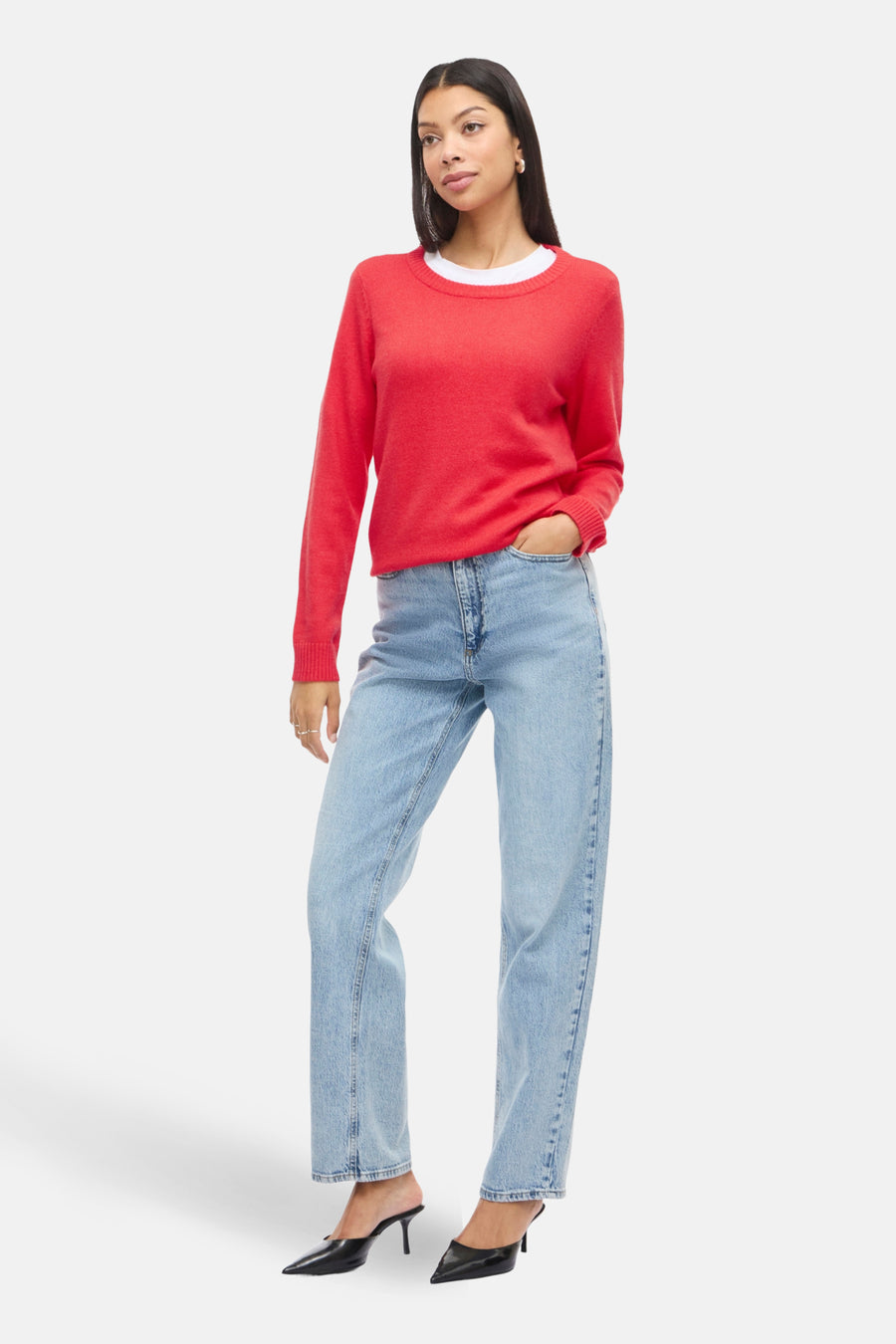 Pull met ronde hals - rood