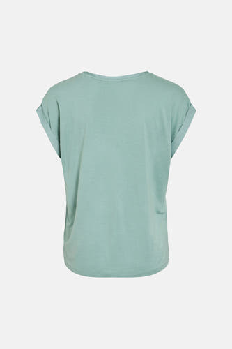 Blauw T-shirt van VILA® met korte, opgerolde mouwen, gezien van achteren.